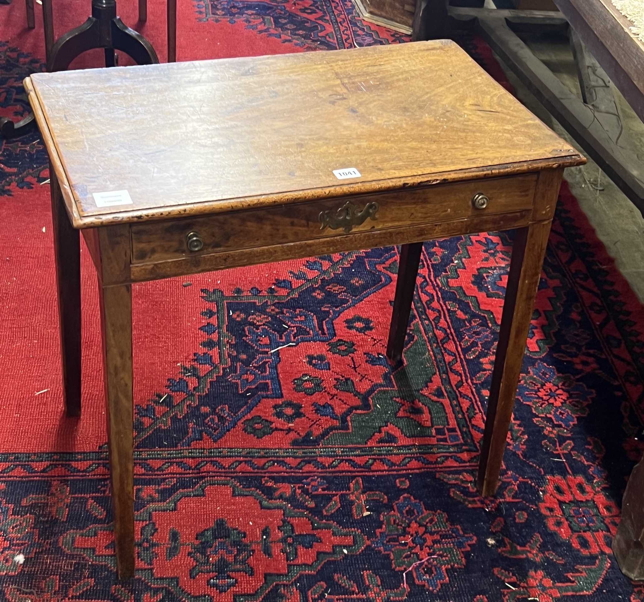 A George III mahogany side table with single drawer, raised on tapered squared legs, width 68cm, depth 40cm, height 65cm